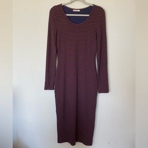 EUC Marine Layer Lexi Long Sleeve Striped Midi Dress in Auburn/Navy - Size L